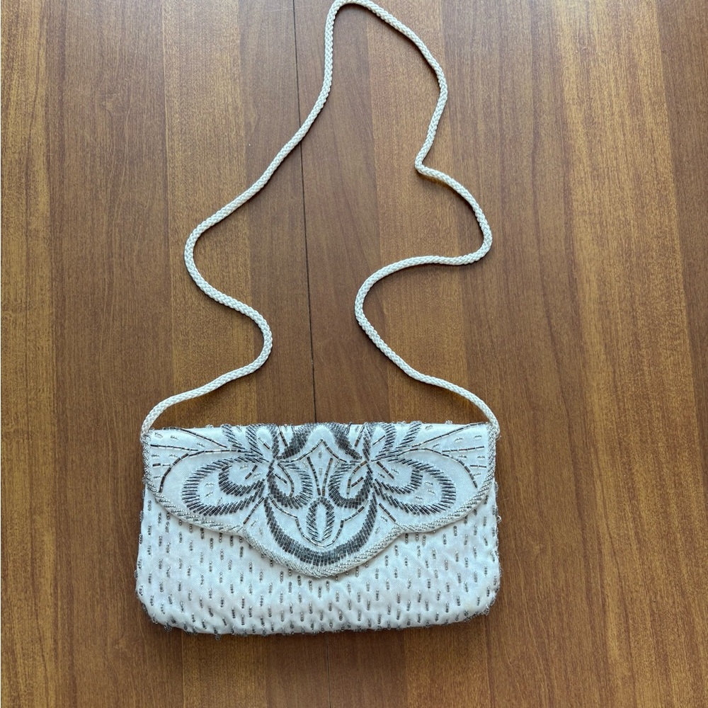 Vintage Magid Elegant White and Gray Beaded Women's Bag
